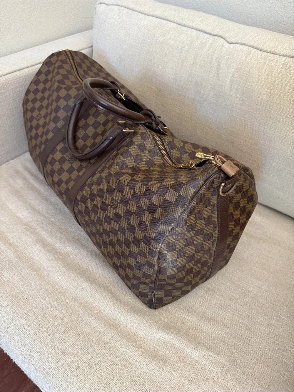 Louis Vuitton Brown Checkered Duffel Bag